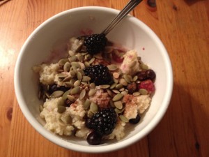 Millet, Blackberries, Pumpkin seeds, sunflower seeds with Coconut milk
